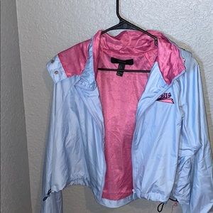 cute blue and pink babezone bomber jacket